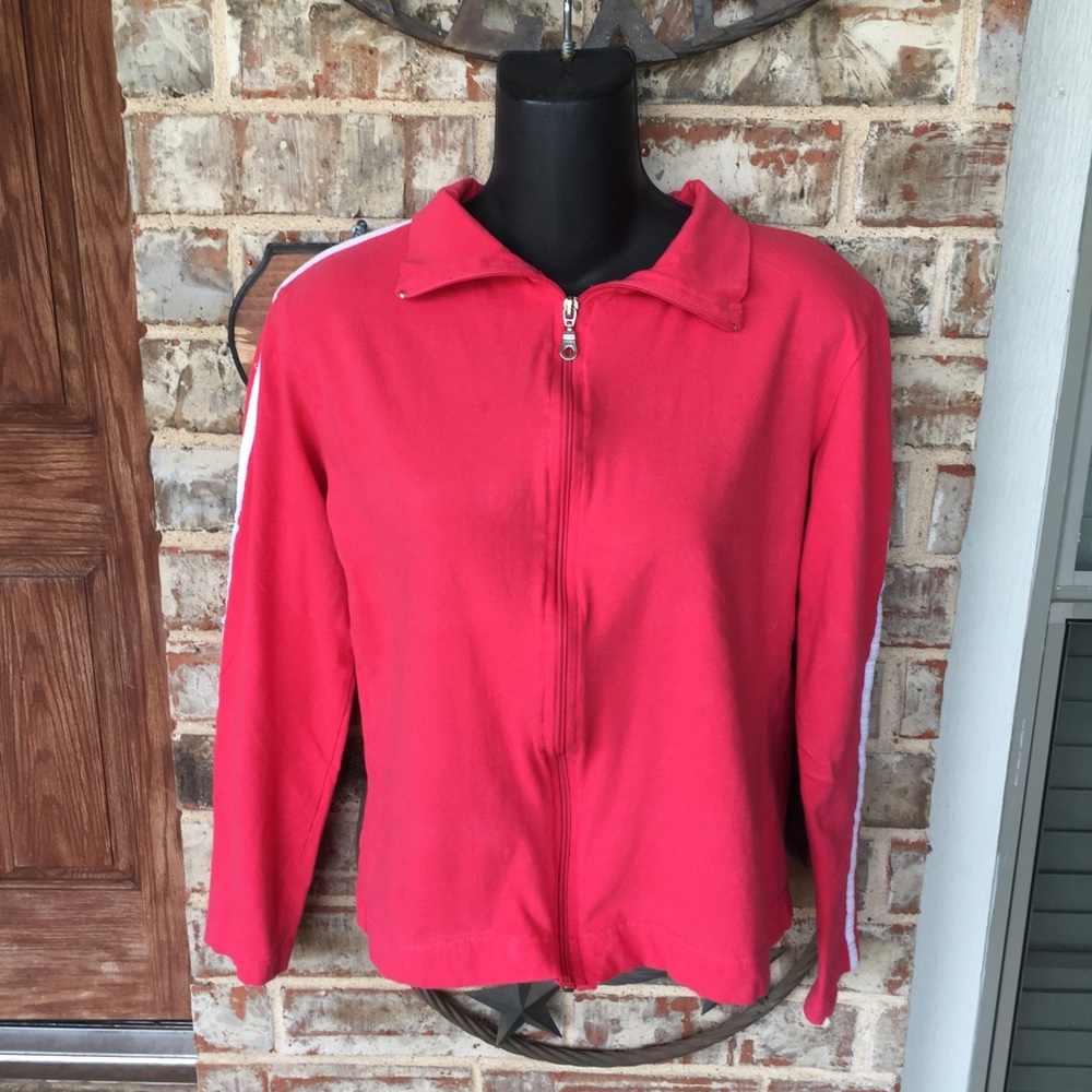 Top Short blouse full zip Stretchy Red L 95% coton